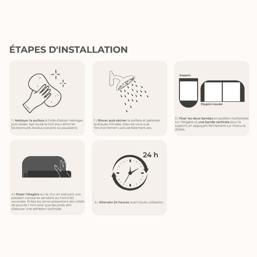 etapes pour installer etagere sans fixation metal noire mamik