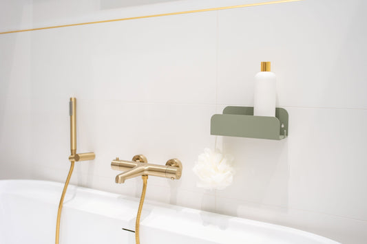 étagère de douche vert de gris grand rebord