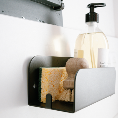 Grande étagère de cuisine mural - cache éponge - Noir