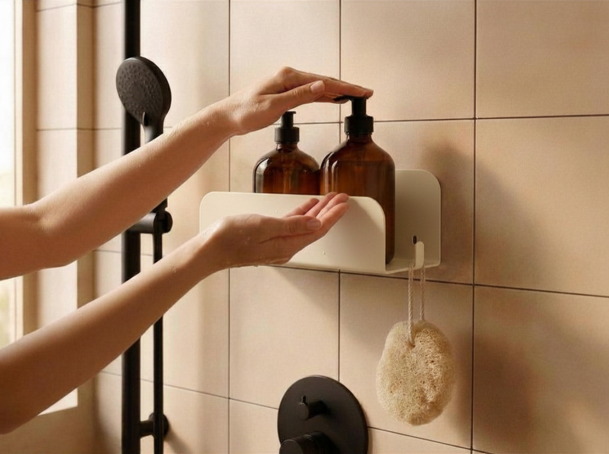 Grande étagère de douche mural - sans perçage - Blanc mamik.fr