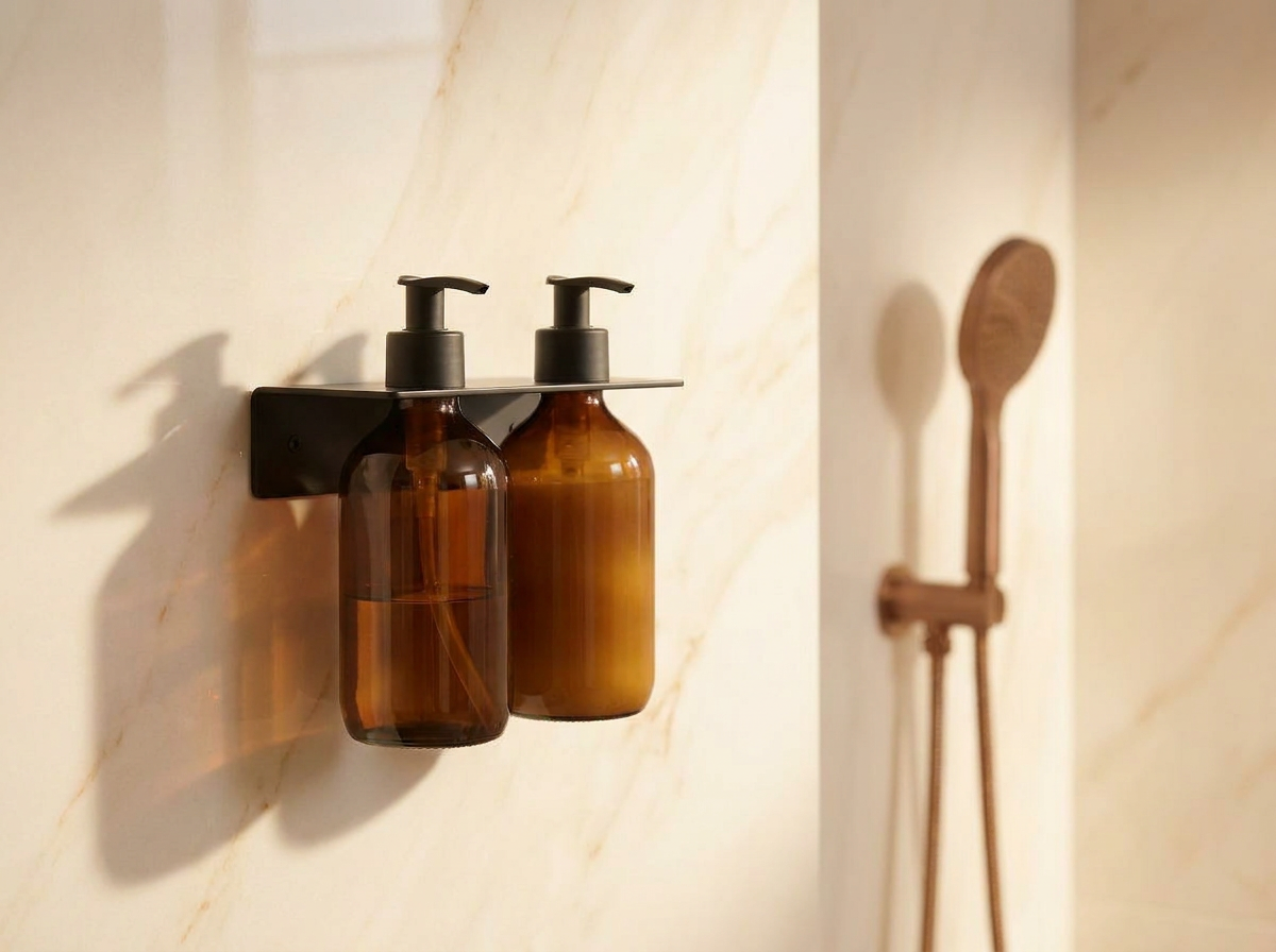Support double porte flacon mural pour salle de bain - Noir mamik.fr
