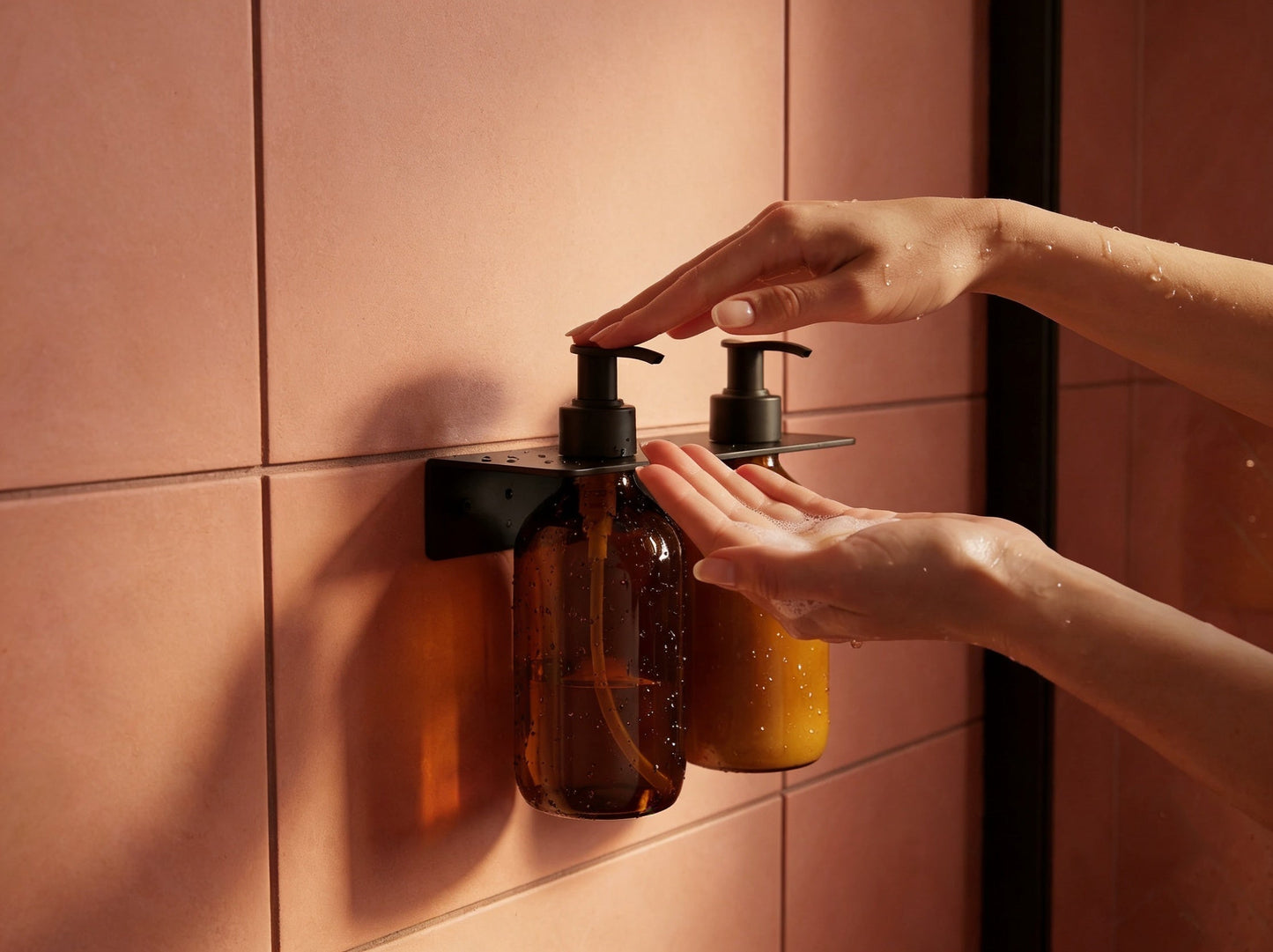 Support double porte flacon mural pour salle de bain - Noir mamik.fr