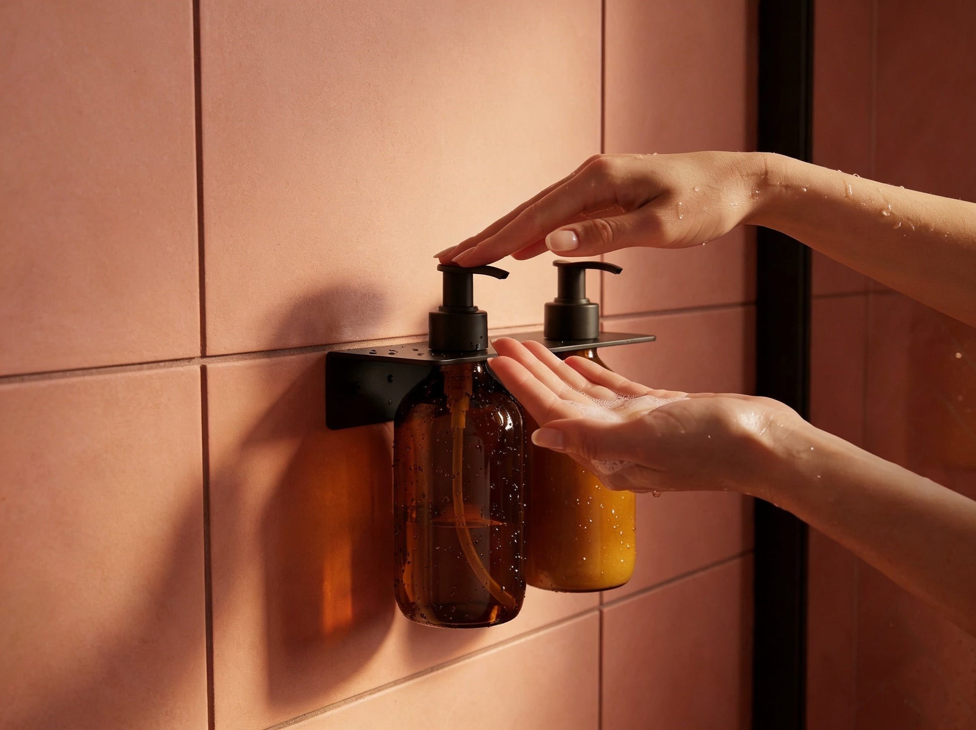 Support double porte flacon mural pour salle de bain - Noir mamik.fr
