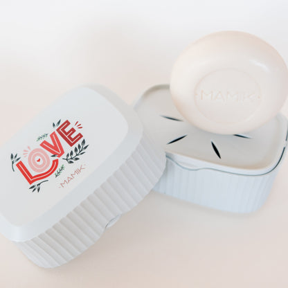 boîte à savon LOVE gris bleuté 