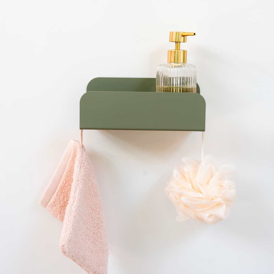 Grande étagère de douche mural- sans perçage - Vert de gris mamik.fr