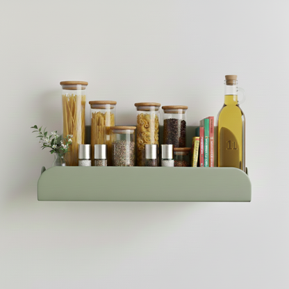 étagère de cuisine pour poser ces condiments et accrocher des maniques avec les crochets 