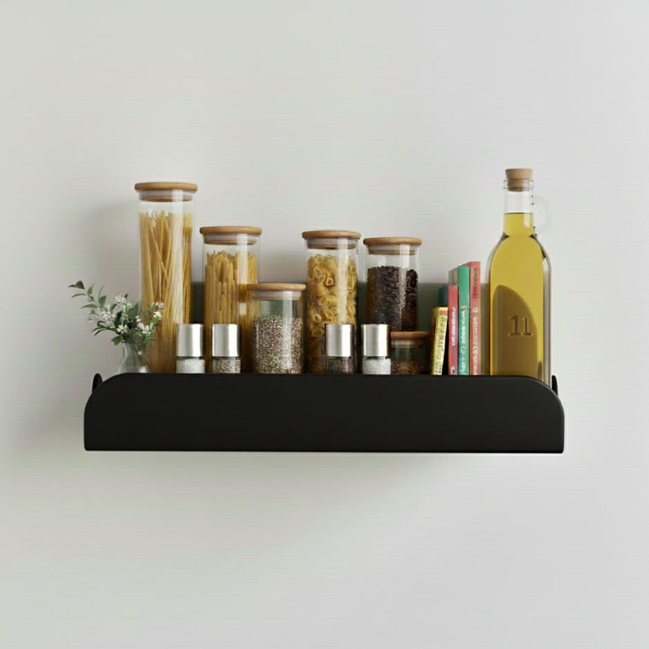 étagère de cuisine pour poser ces condiments et des maniques avec les crochets 