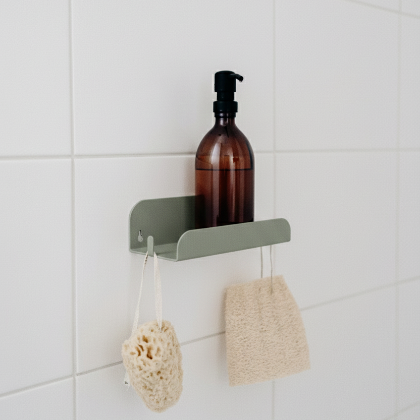 étagère de douche avec des crochets pour suspendre vos accessoires de douche 