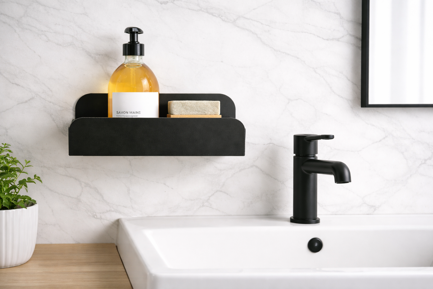 Grande étagère de douche mural - sans perçage - Noir mamik.fr