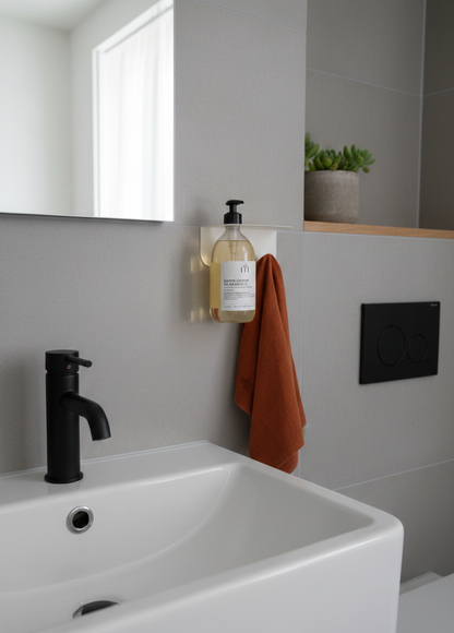 étagère modulable porte flacon et patère dans la salle de bain ou les toilettes