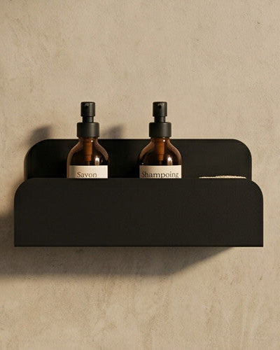 Etagère murale de douche grands rebords - noir installation sans perçage