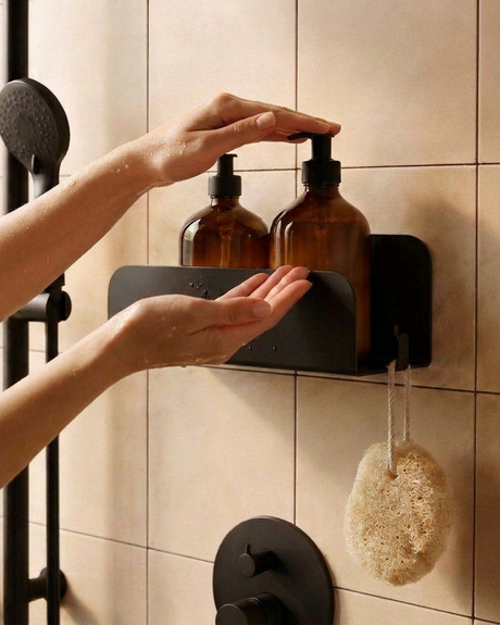 Etagère murale de douche grands rebords - Vert de gris mamik.fr