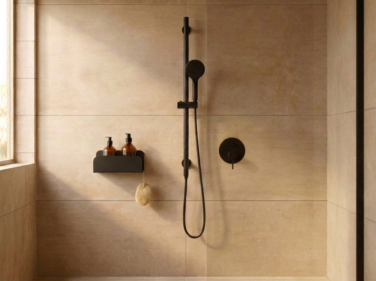 Etagère murale de douche grands rebords - Vert de gris mamik.fr