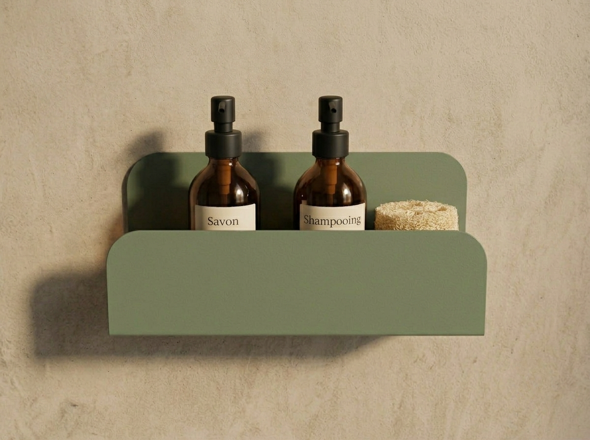 Etagère murale de douche grands rebords - Vert de gris mamik.fr