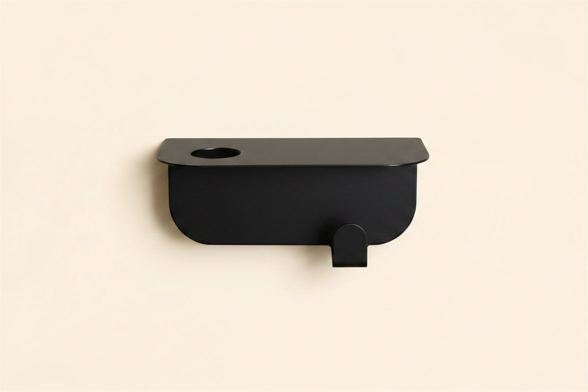 Porte flacon avec patère pour salle de bain - Noir mamik.fr