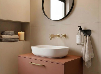 Porte flacon avec patère pour salle de bain - Noir mamik.fr