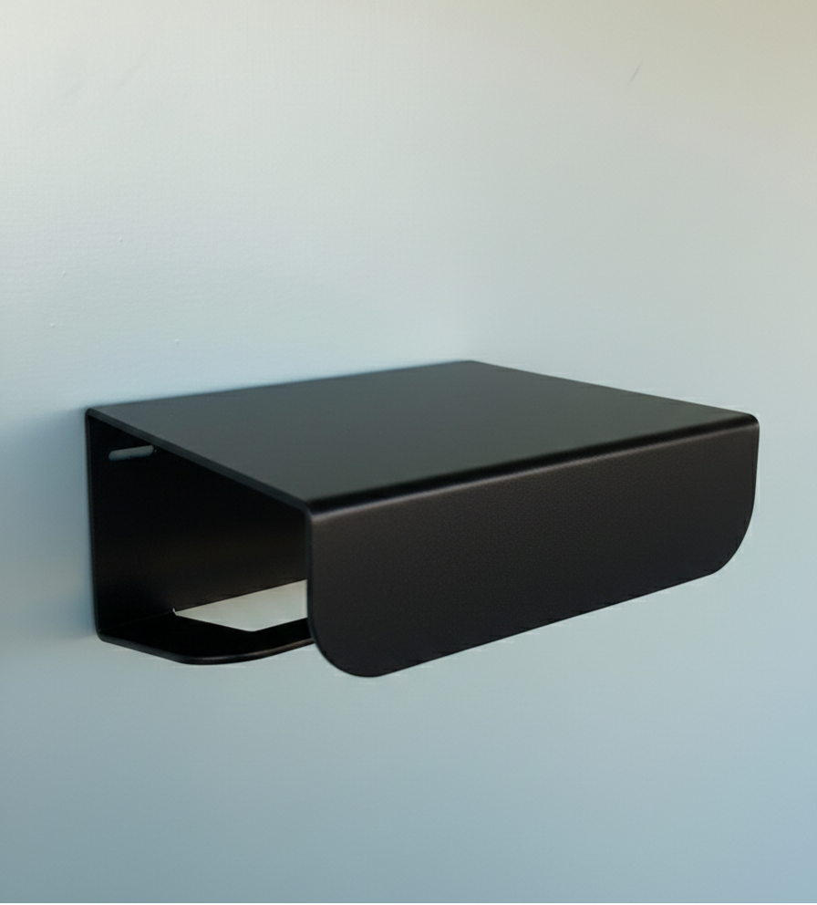 porte papier toilette noir en aluminium possibilité de percer ou de fixer avec des adhésifs 